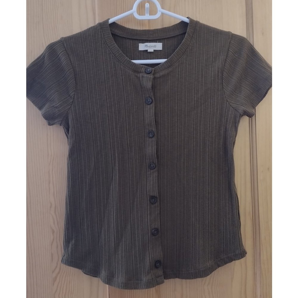 Madewell Asparagus Pointelle Button-Front Slim Tee, XS
